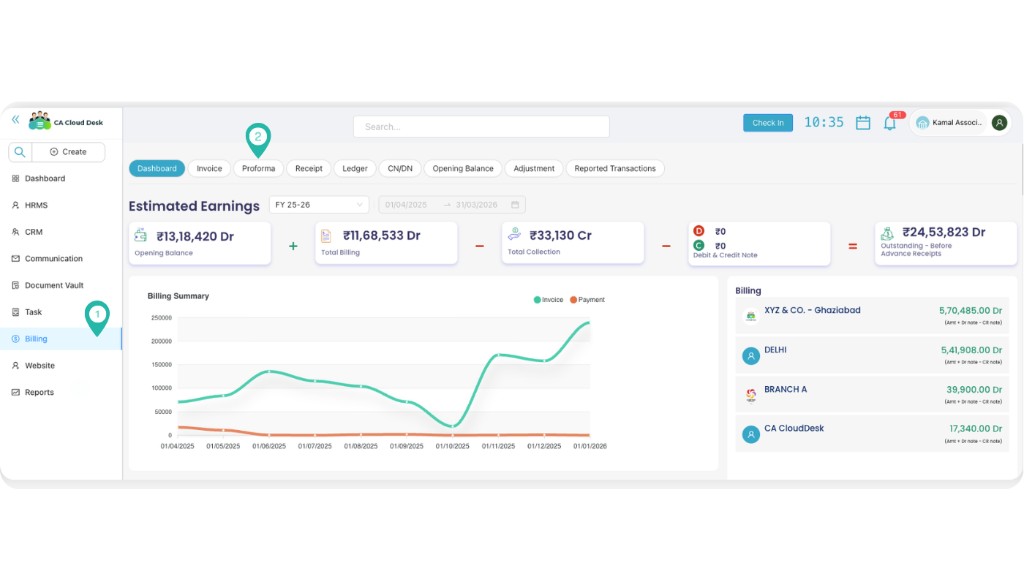 Billing module with Proforma tab