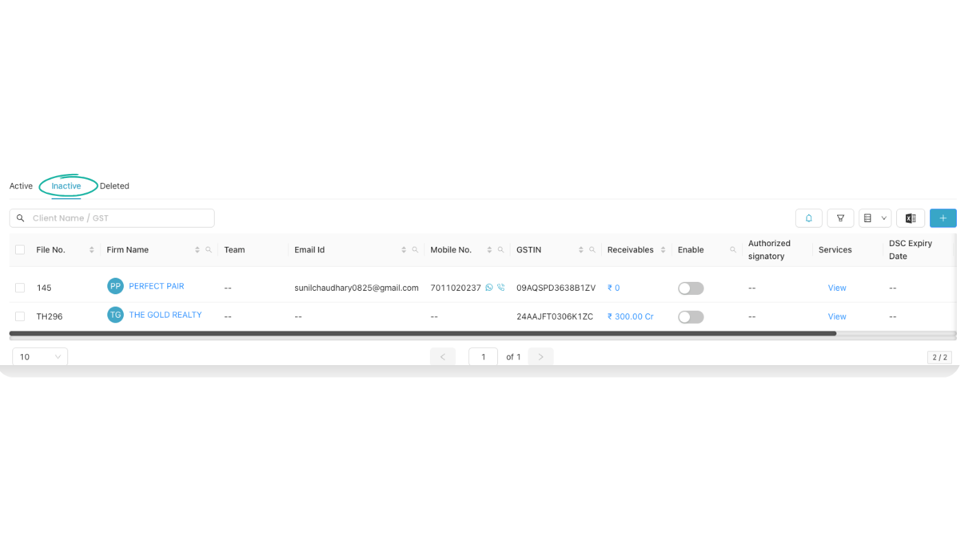 View Client Documents tab with search, location and client access columns