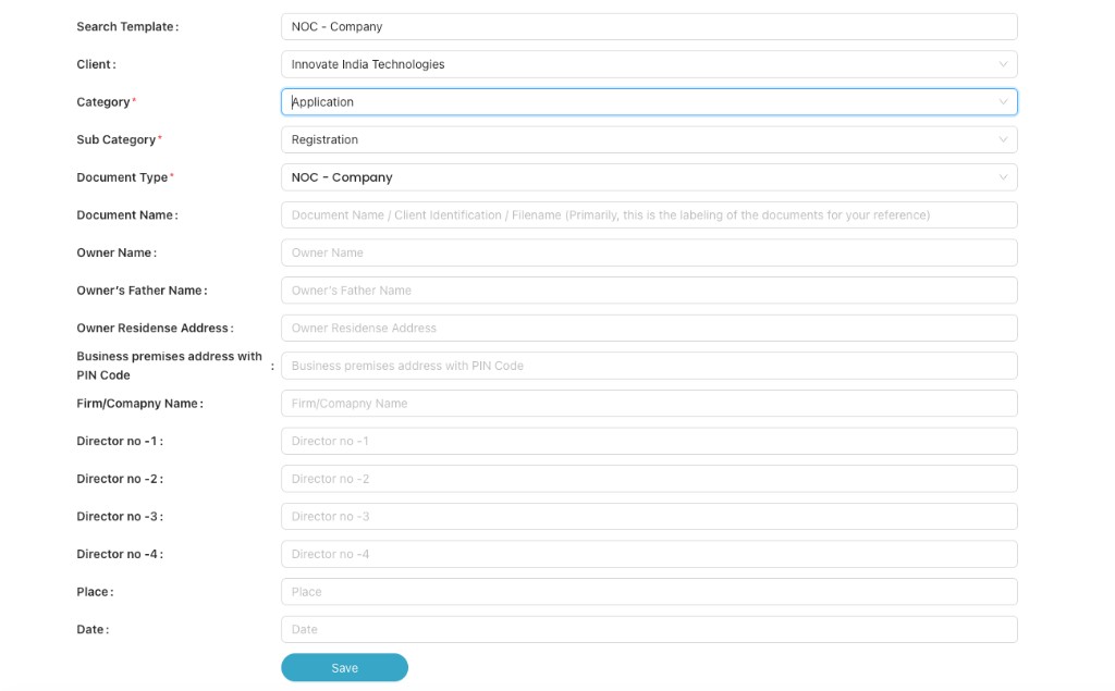 Example of NOC - Company template showing variable fields like owner name, company name, directors, address, place, and date