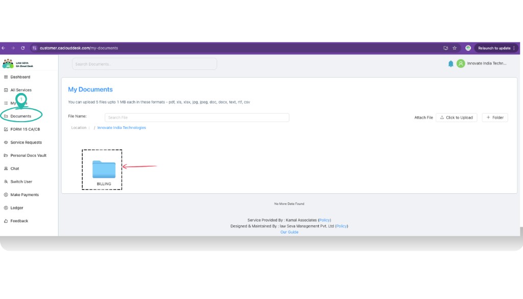 My Documents screen showing shared BILLING folder