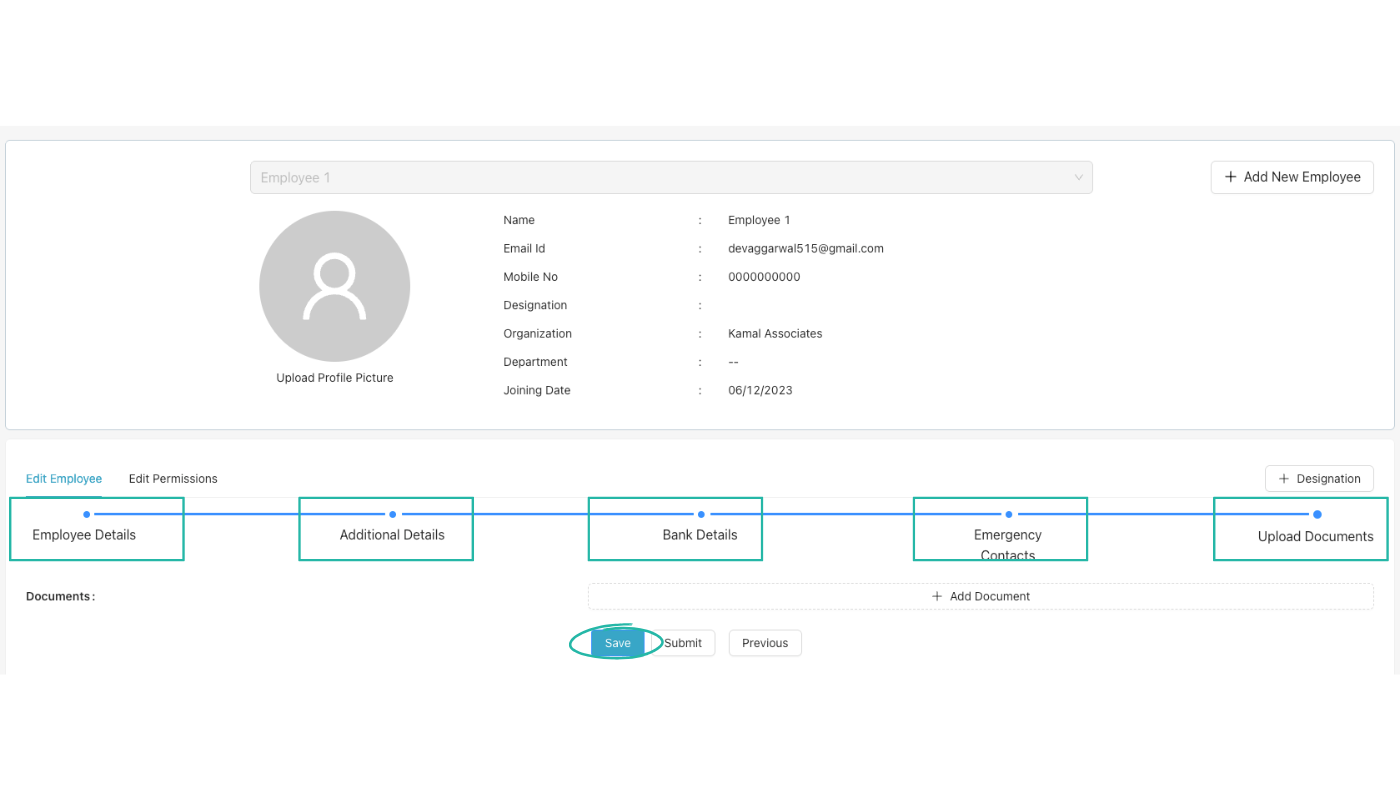 Edit Employee workflow with steps