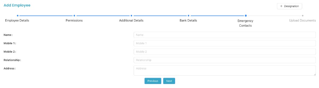 Part F (Emergency Contact) fields in Add Employee.
