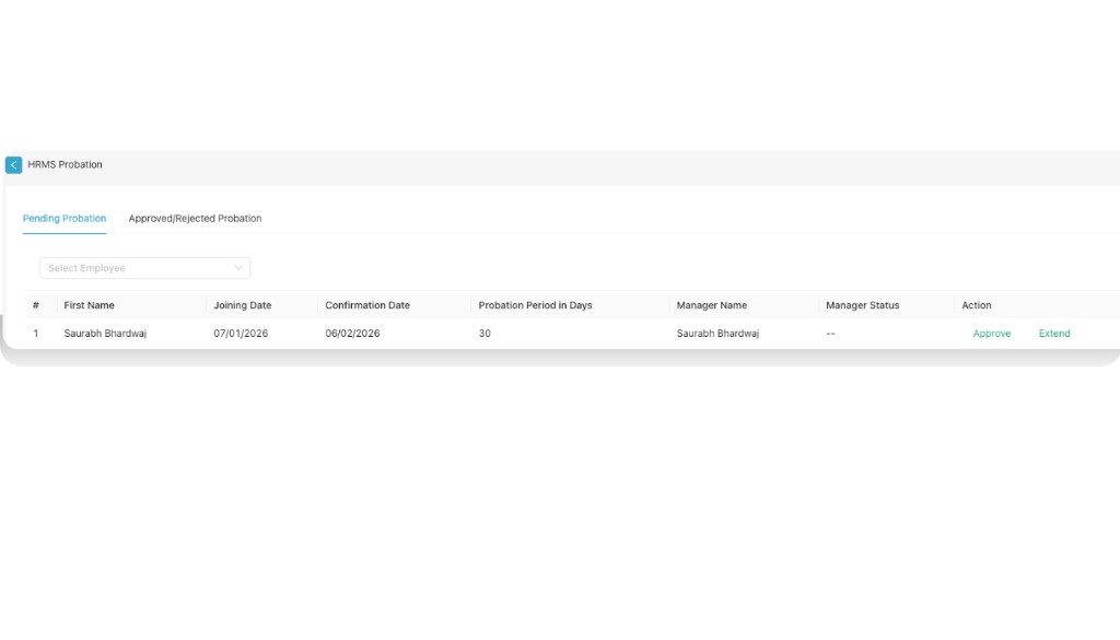 Profile Settings screen with HR Probation Approval highlighted