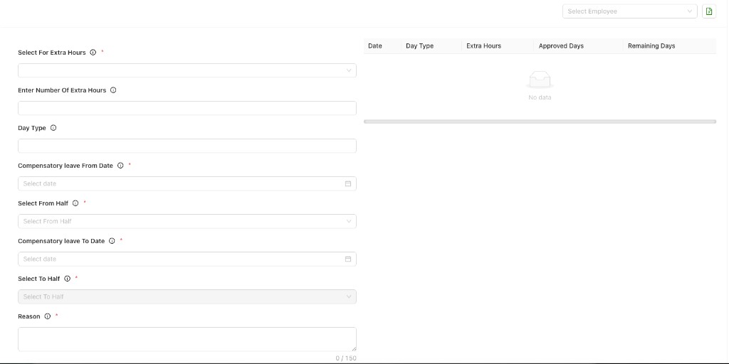 Comp Off tab with form and records table