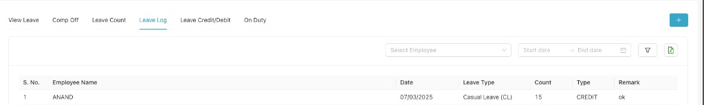 Leave Log tab with transaction log table