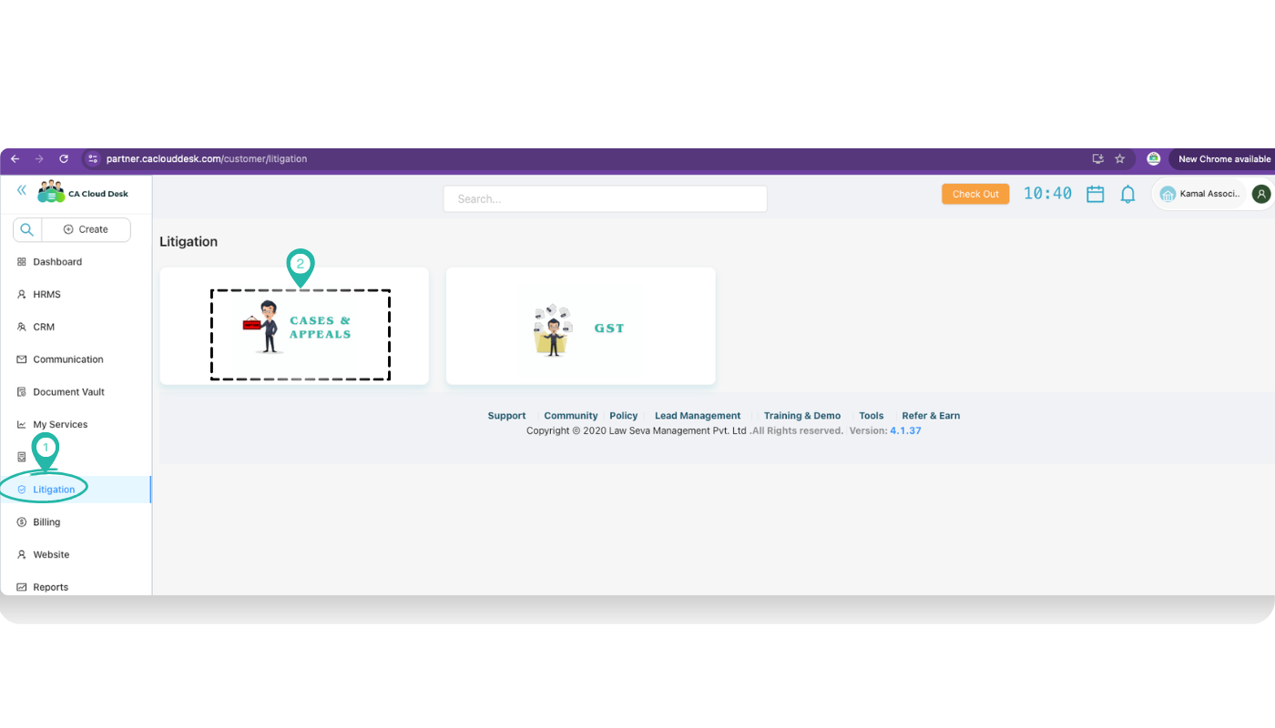 Litigation screen with Cases and Appeals tile