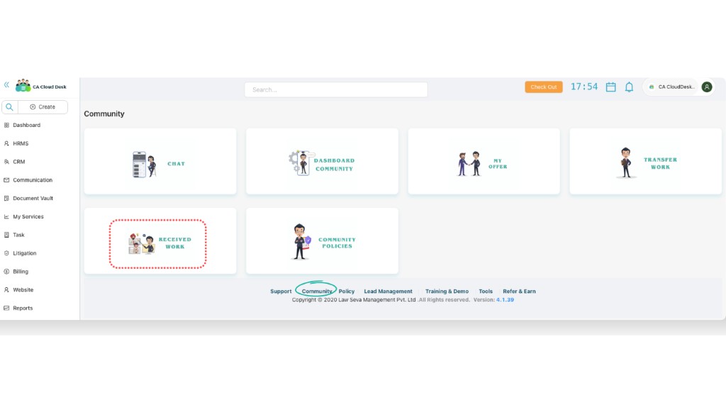 Received Work tile highlighted on Community home