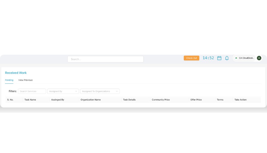Received Work list with filters and task details