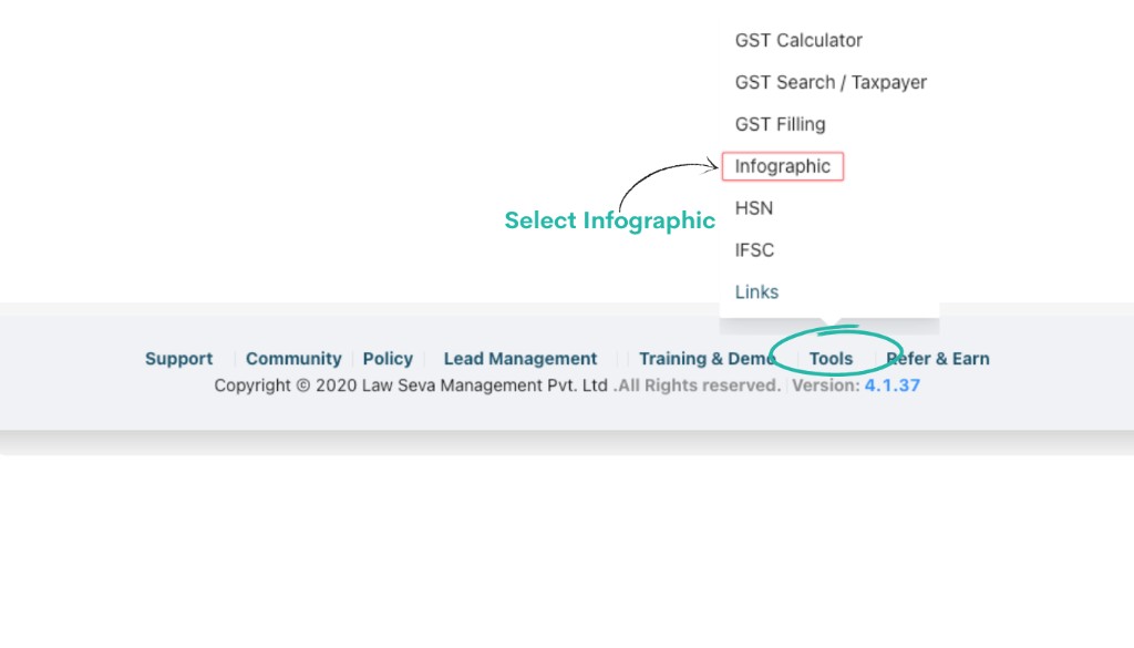 Footer navigation highlighting Tools and Infographic option