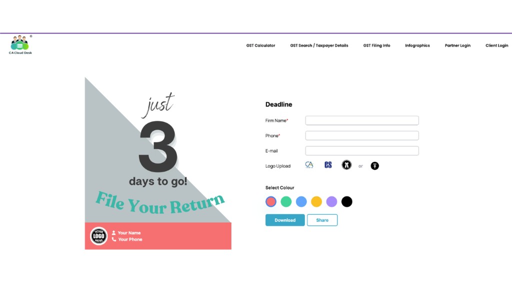 Selected deadline infographic showing customisation form on the right