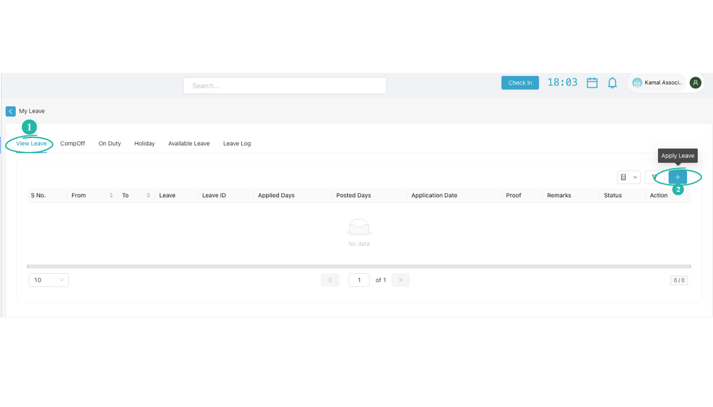 My Leave screen with tabs and Apply Leave + button