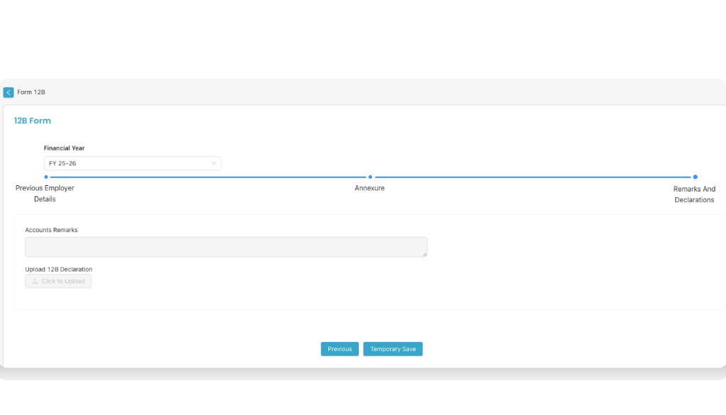 Form 12B screen with financial year and multi-step sections