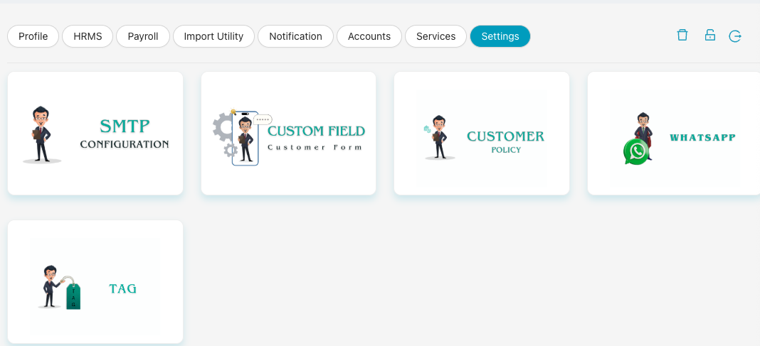 Settings page with SMTP Configuration card