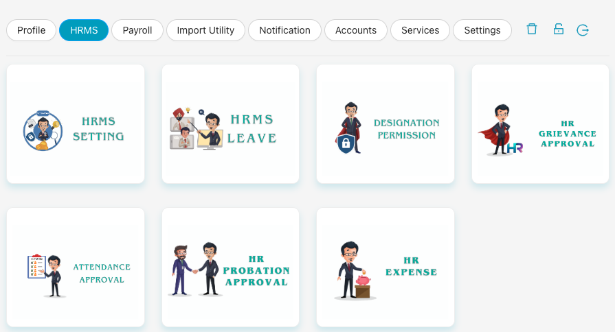 HRMS section with HRMS Setting card