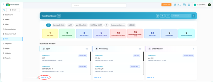 Task Dashboard with View All option