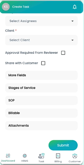 Create Task form with Submit button