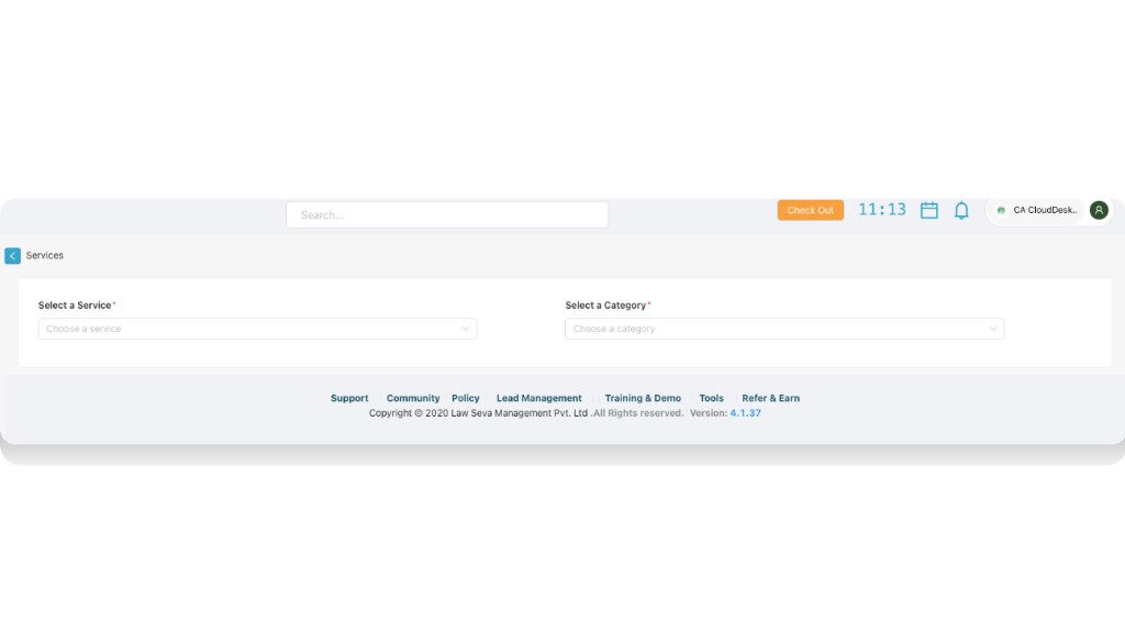 My Services form showing Select a Service and Select a Category fields