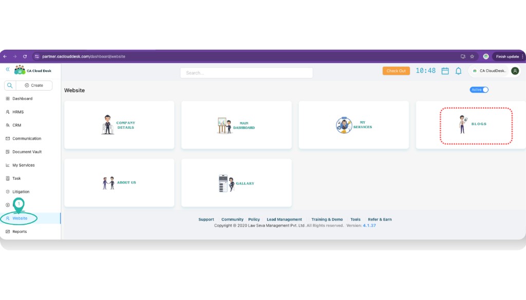 Blogs list screen with plus button for adding tag, category or new blog