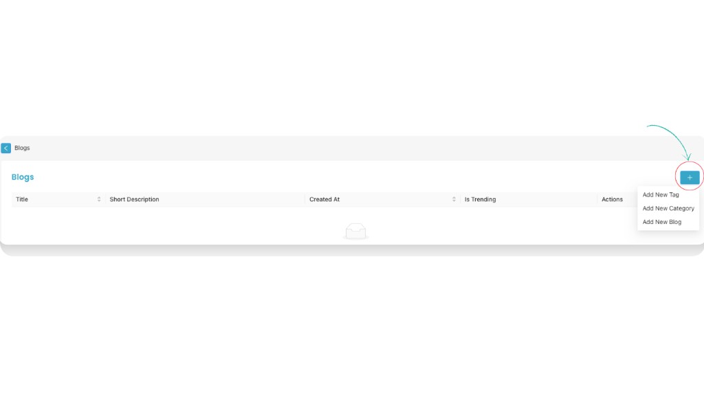 Blogs screen highlighting add new tag, category and blog options