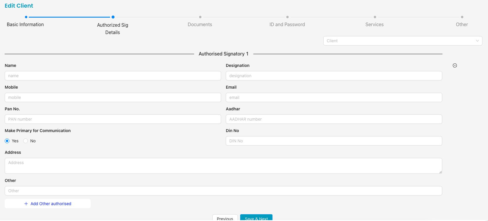 Authorized Sig Details form