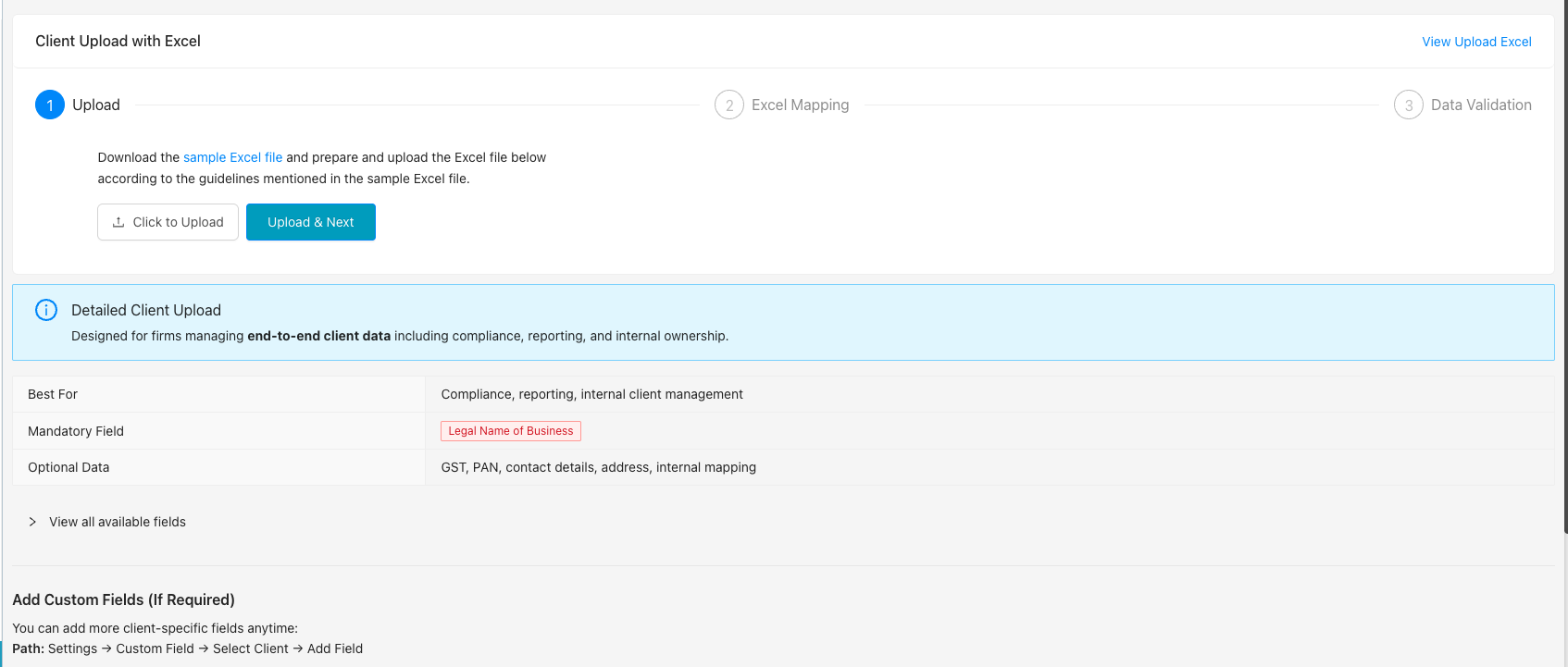 Client Upload with Excel