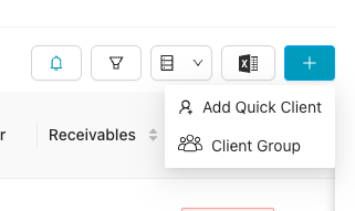 Add Quick Client dropdown menu