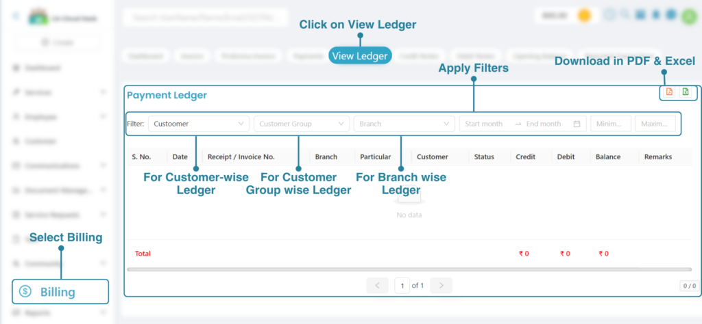 How to view ledger in CA cloud desk software